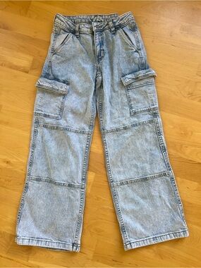 Light Blue Cargo Denim Jeans for Girls
